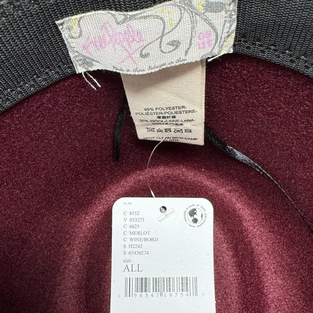 Free People Felt Hat in Merlot with Silver Tone Bling Pin Detail OS NWT - Picture 10 of 11